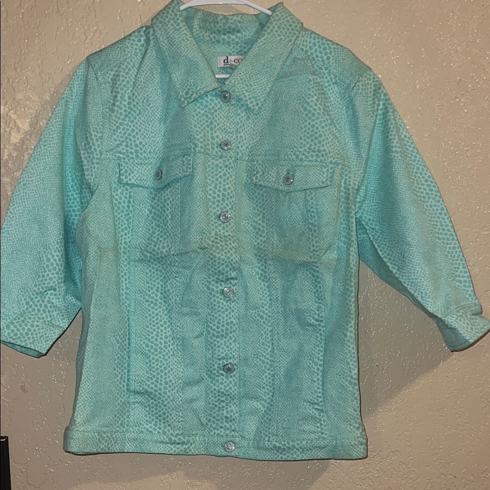 Denim&Co Light Green Patterned Jean Jacket